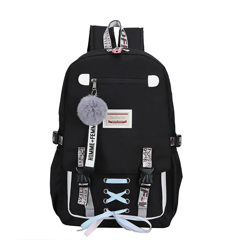 Cartable Collège Fille – Grand Format pour Cahiers, Classeur et Ordinateur Portable Noir Sac à dos Fille