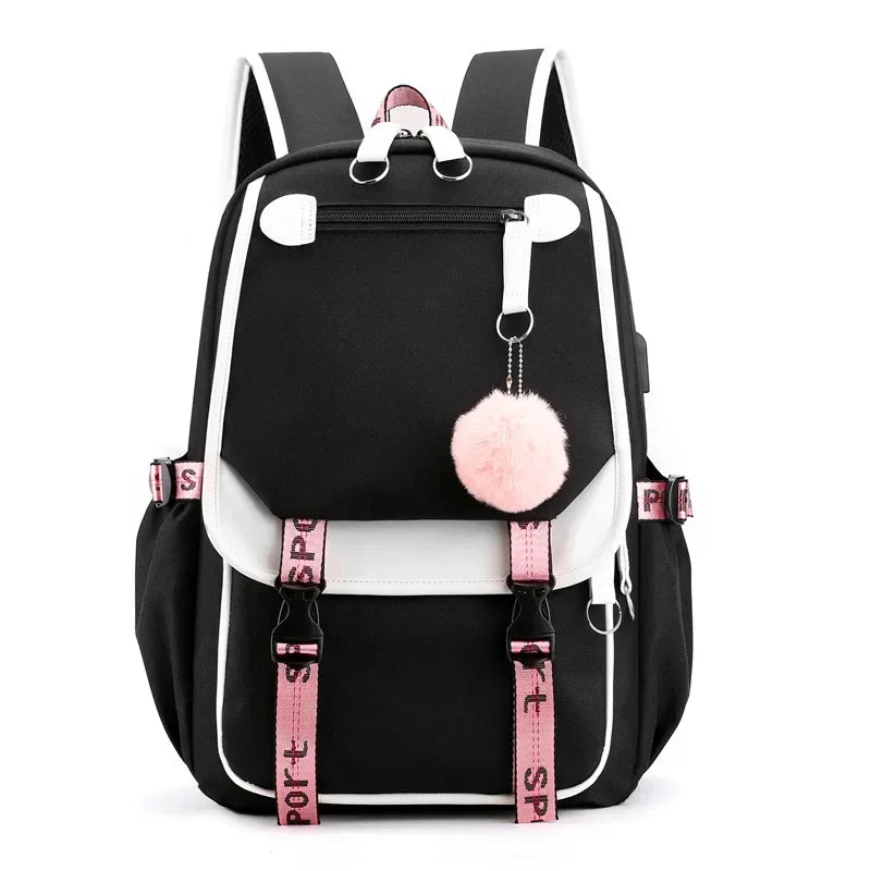 Cartable Kawaii Noir Sac à dos Fille