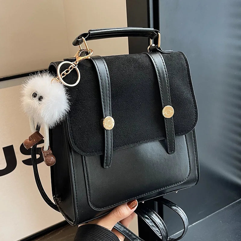 Cartable Simili Cuir Noir Sac a dos Femme