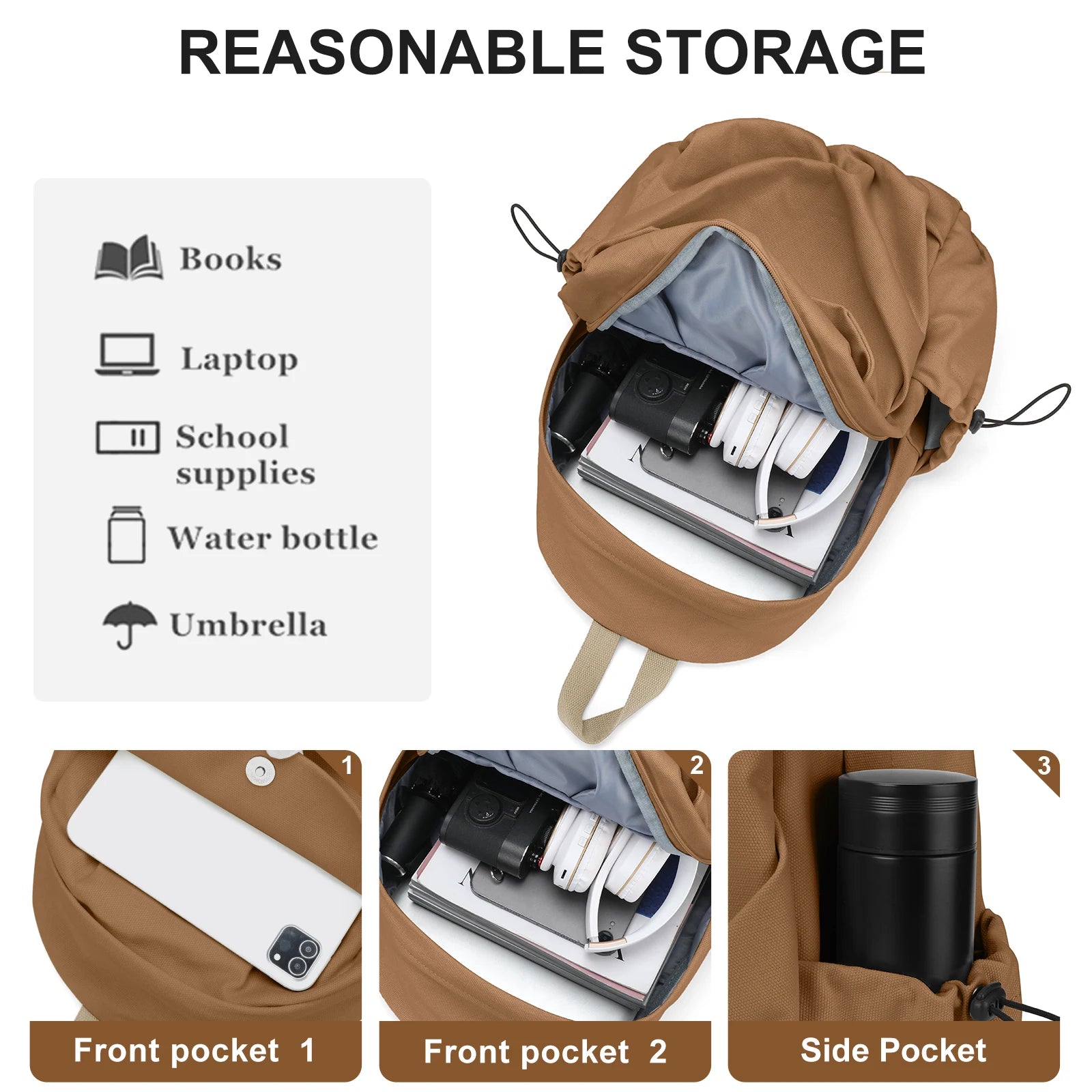 Sac à Dos Toile Léger 24L – Voyage, Ordinateur 15,6" & Quotidien Sac a dos Femme