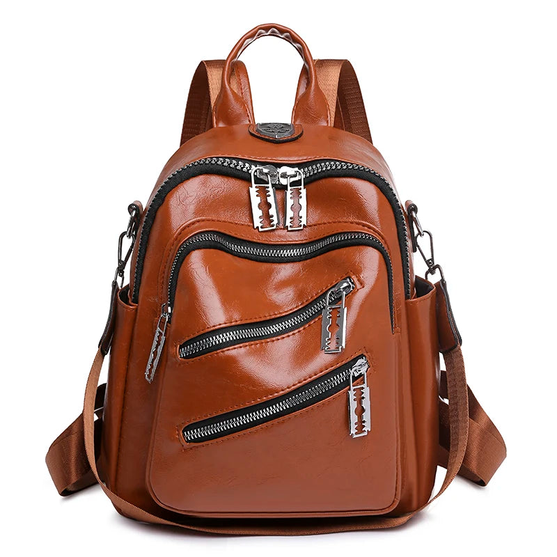 Sac a Dos Argenté Marron 23cm x 12cm x 28cm Sac a dos Femme