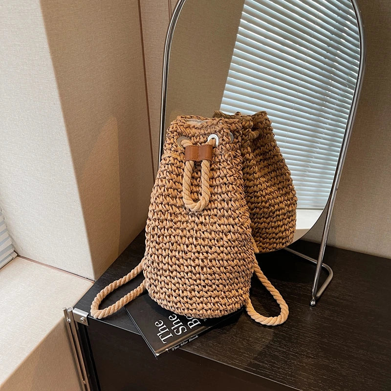 Sac a Dos En Paille Khaki 39cmx23cmx12cm Sac a dos Femme