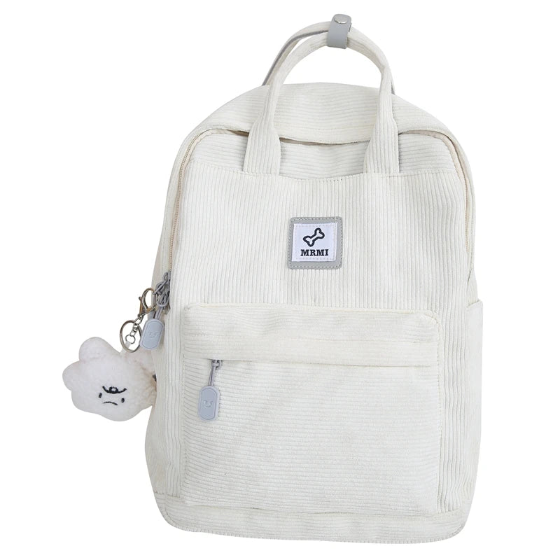 Sac à Dos Velours Côtelé Blanc