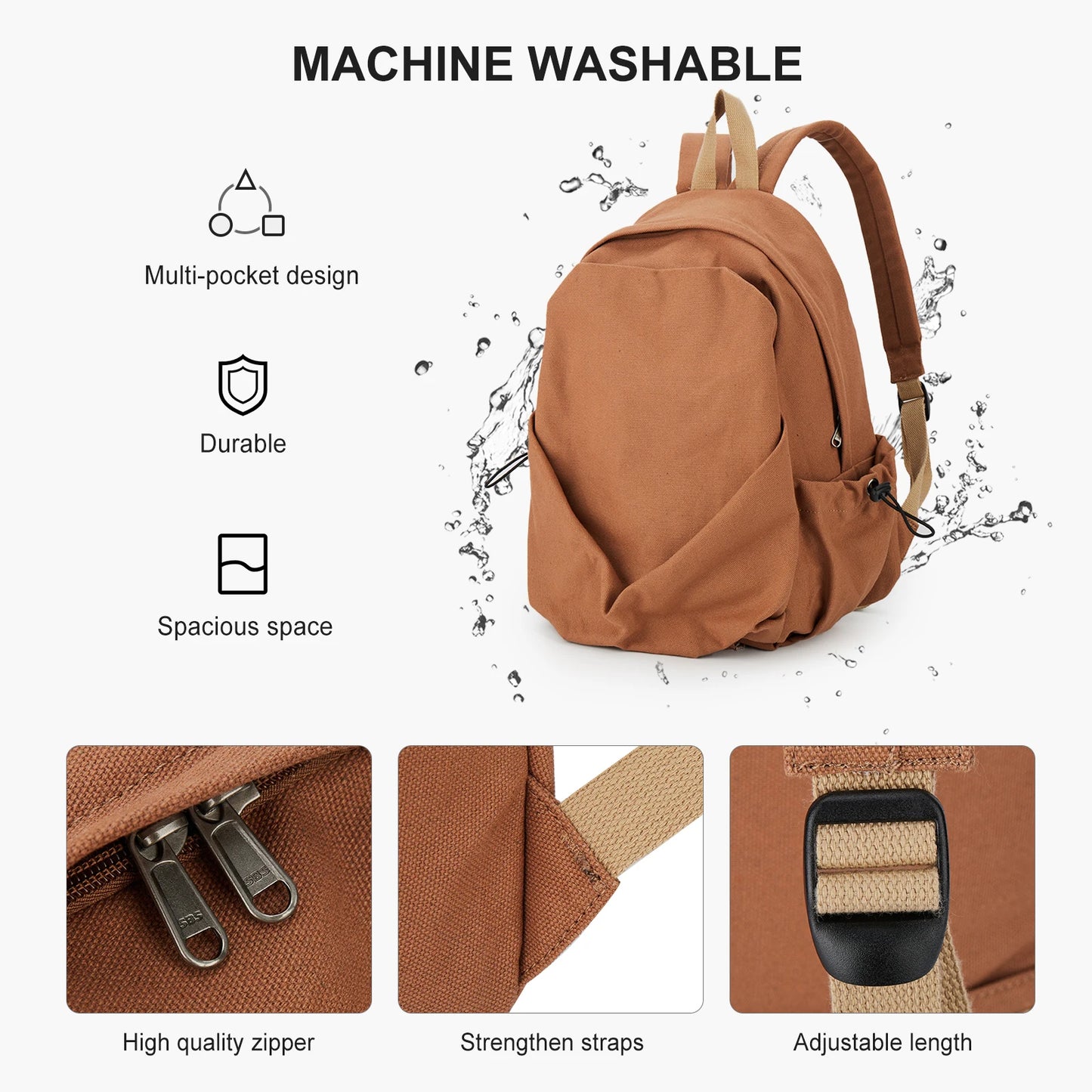 Sac à Dos Toile Léger 24L – Voyage, Ordinateur 15,6" & Quotidien Sac a dos Femme