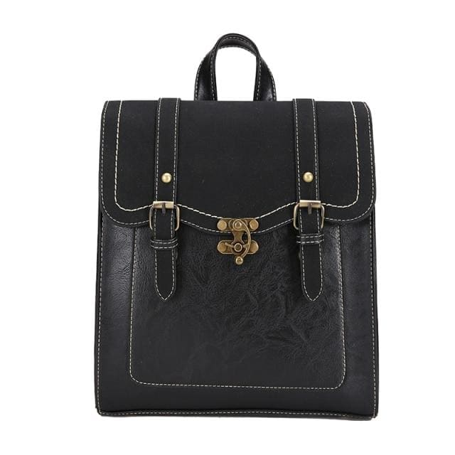 Cartable Simili Cuir Noir Sac a dos Femme