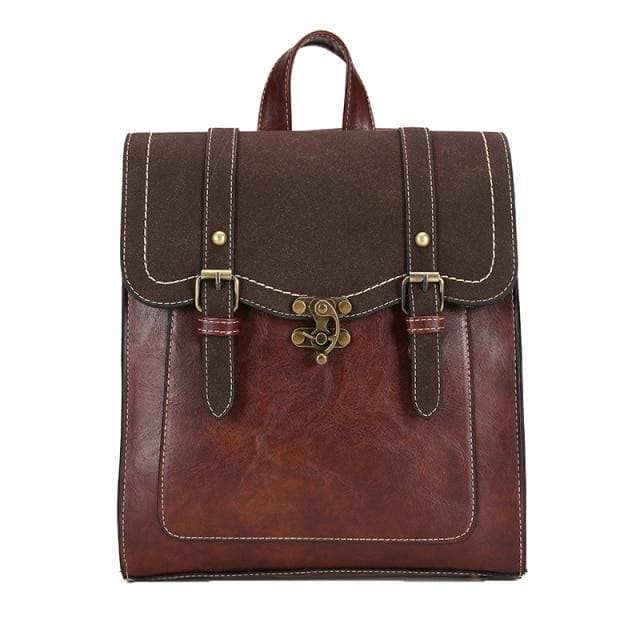 Cartable Simili Cuir Café Sac a dos Femme