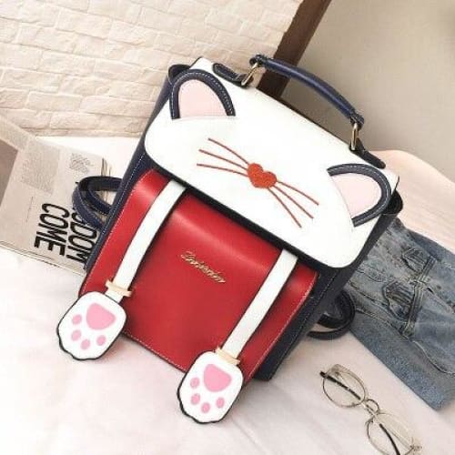 Petit Sac à Dos Chat Pu Bleu 29X28X13cm