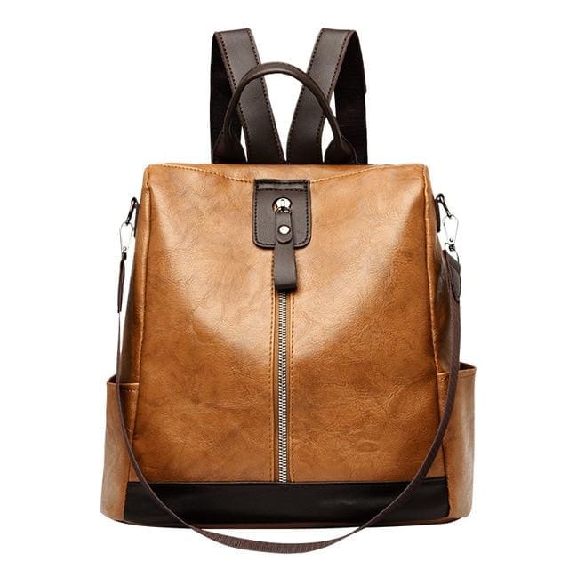 Sac à Dos Antivol En Cuir Pu Marron Sac a dos Femme