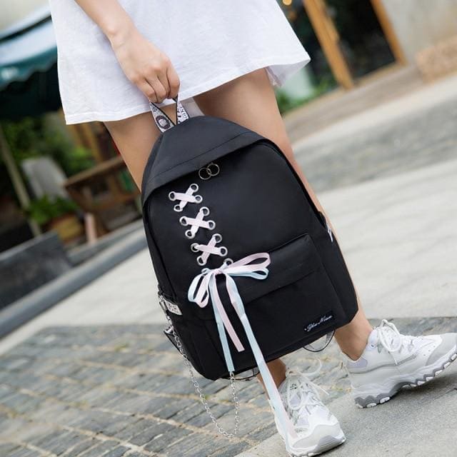 Sac à Dos Avec Lacet Noir Sac a dos Femme