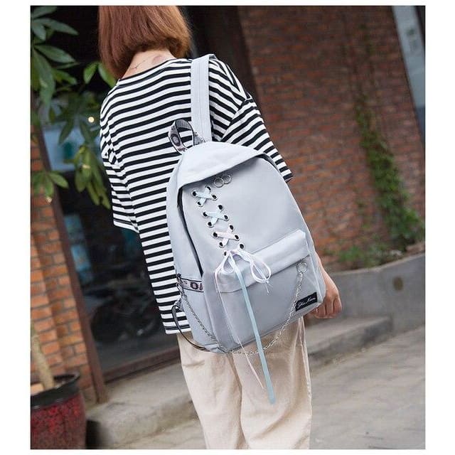 Sac à Dos Avec Lacet Gris Sac a dos Femme