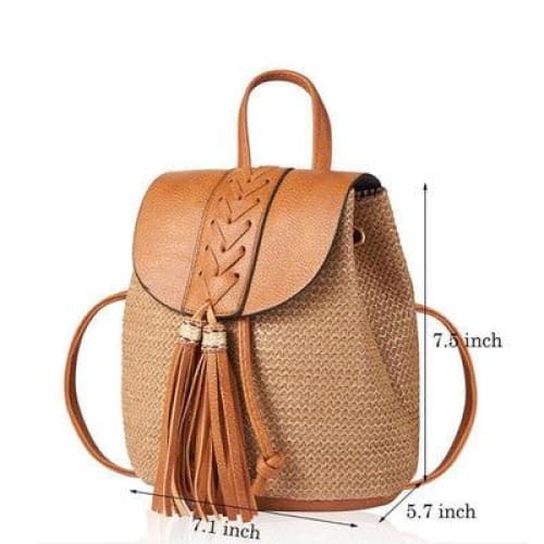 Sac a Dos Paille Tressée Marron Sac a dos Femme