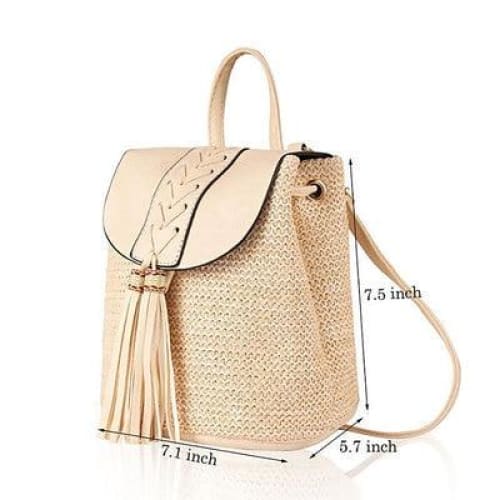 Sac a Dos Paille Tressée Beige Clair Sac a dos Femme