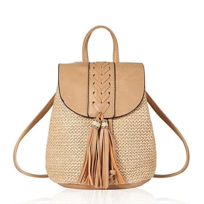 Sac a Dos Paille Tressée Beige Foncé Sac a dos Femme