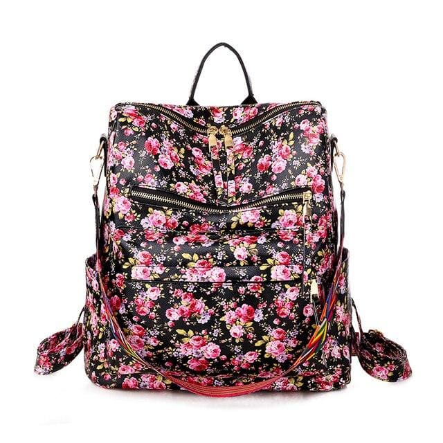 Sac à Dos Cuir Pu Fleur Noir Sac a dos Femme